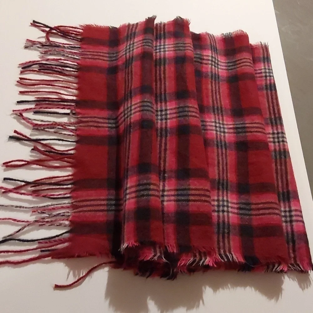 Boutique Burgundy/DARK Pinks Plaid Butter Soft Fringe Scarf Preppy Oversized
